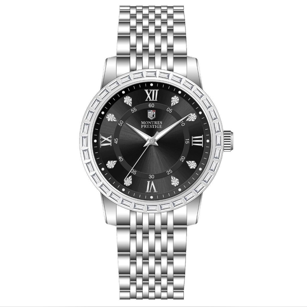 Montres Prestige Silver Watch with Black Dial